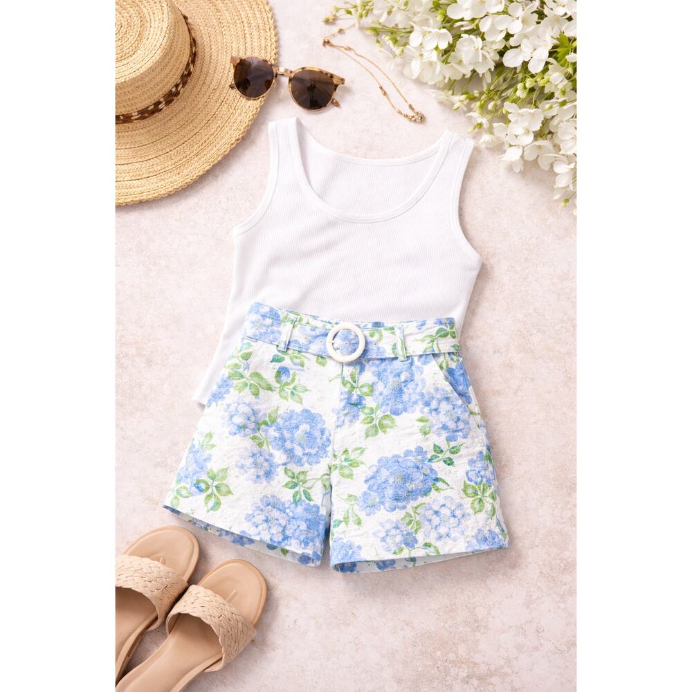 Lavender Brown Ellie Short  in blue Ivory Botanical M NWT Luxe Resort Coastal - Picture 5 of 10